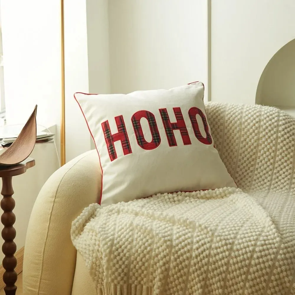 New Christmas Plaid Print Letter Embroidery Cushion Cover Decorative Throw Pillow Case for Sofa — image 5