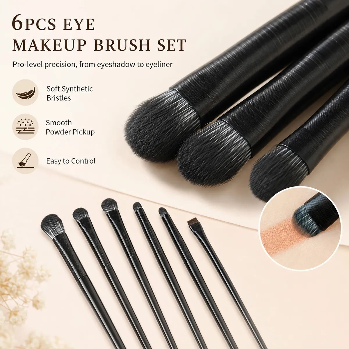 6-Piece Eye Makeup Brush Set: Professional Soft Contour Eyeshadow Brush Small Eye Makeup Brushes for Detailed Eye Makeup Facia