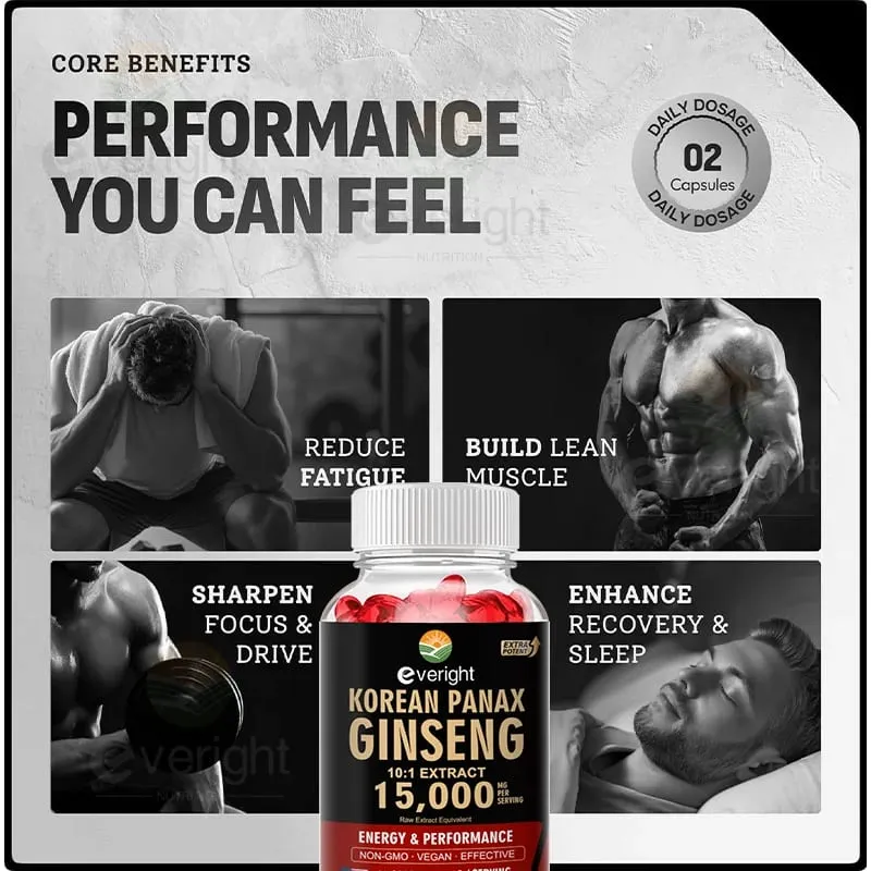 Korean Red Ginseng Capsules- 1500mg Natural High Strength for Men Vitality Energy Performance Focus Immune Health — image 6