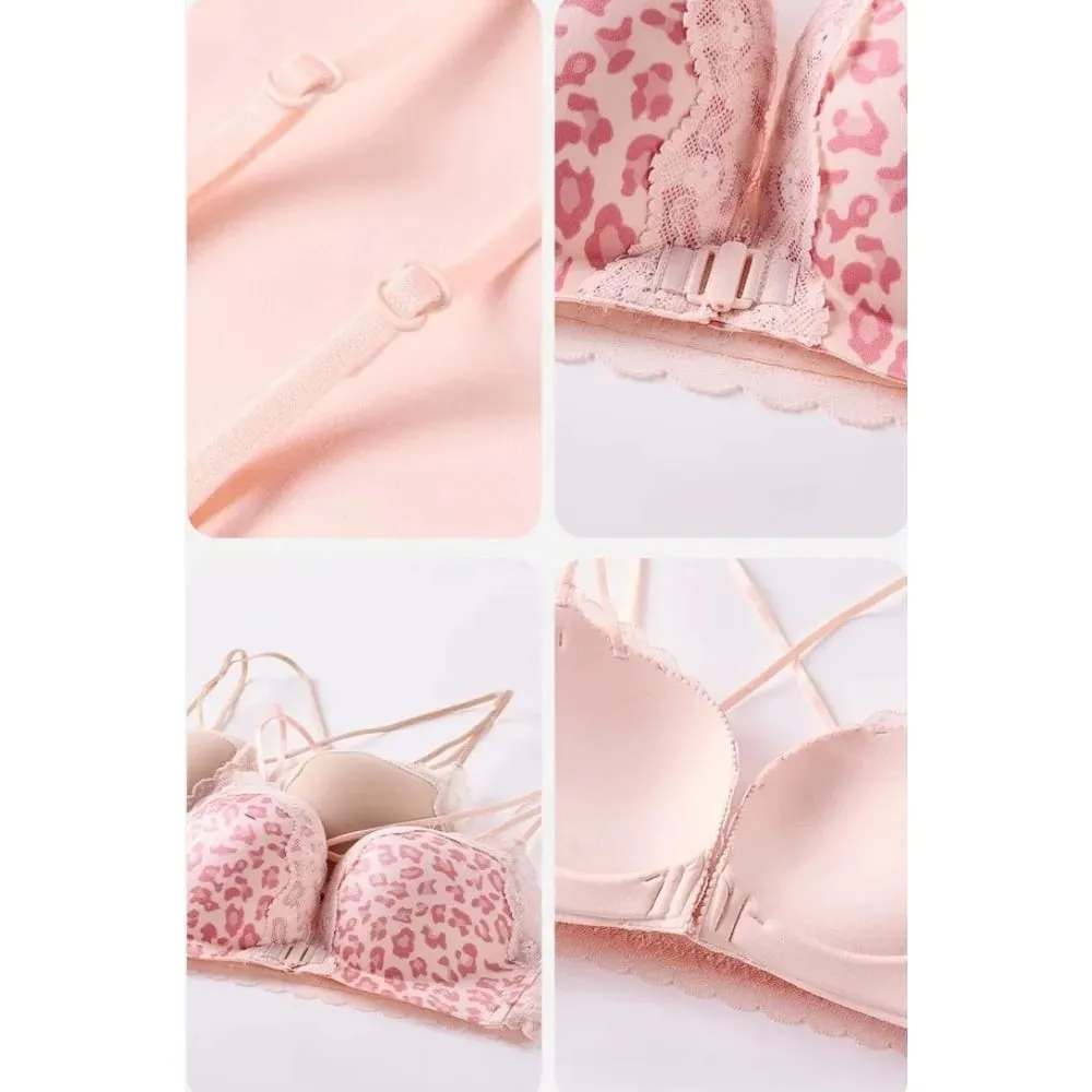 Women Leopard Front Closure Push Up Bra Small Bust Anti Spill Side Support Sexy Back Brassiere Size 32-38ABC Daily Wear Lingerie — image 3