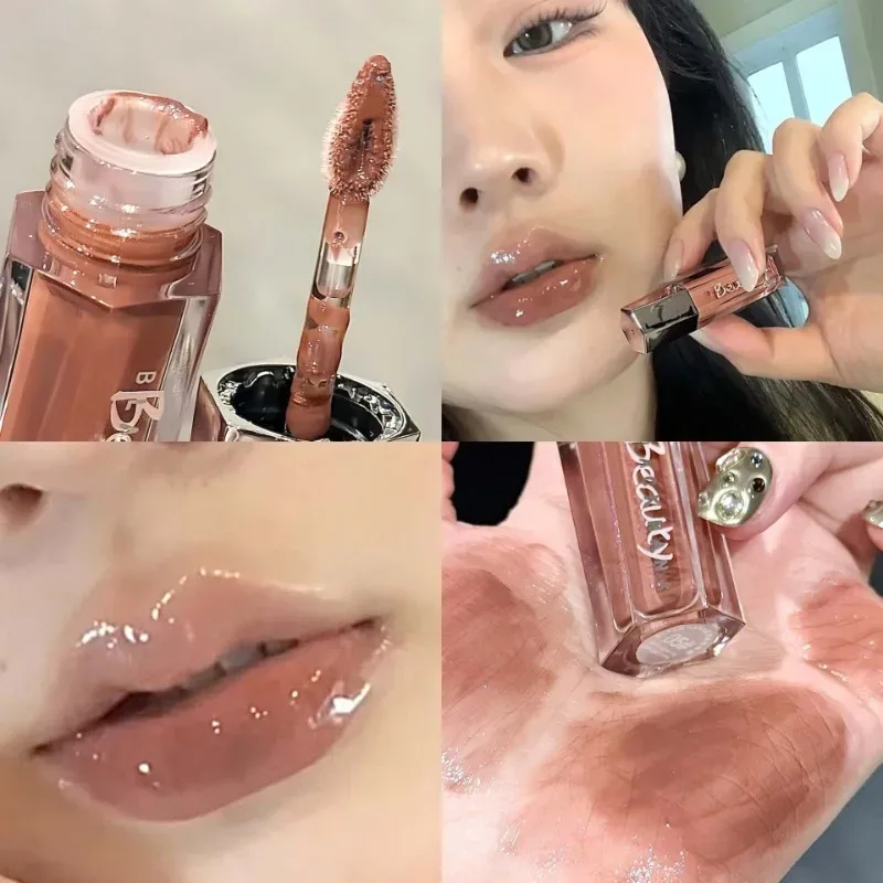 Glace Transparent marron brillant à lèvres hydratant brillant liquide rouge à lèvres nu eau lumière verre miroir lèvres glaçure maquillage longue durée