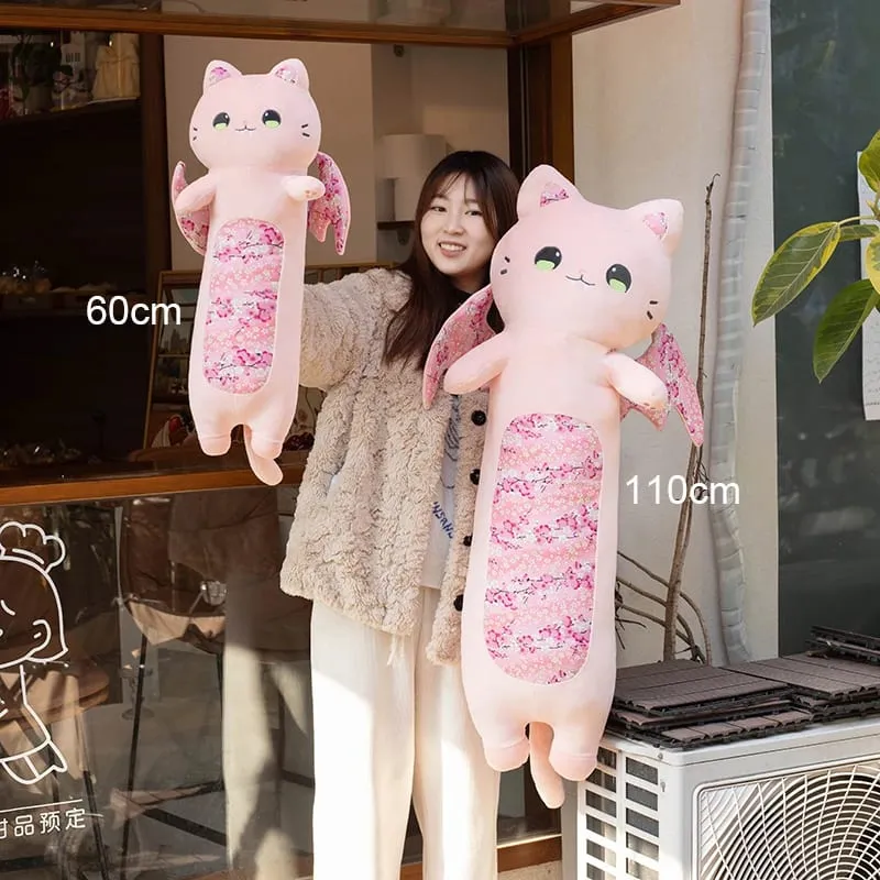 Cuscini per il corpo di gatti carini da 60 cm Gatto in fiore di ciliegio con ala di pipistrello Peluche Kawaii Morbido cuscino per dormire Cuscino per ragazza Regalo di compleanno — image 4