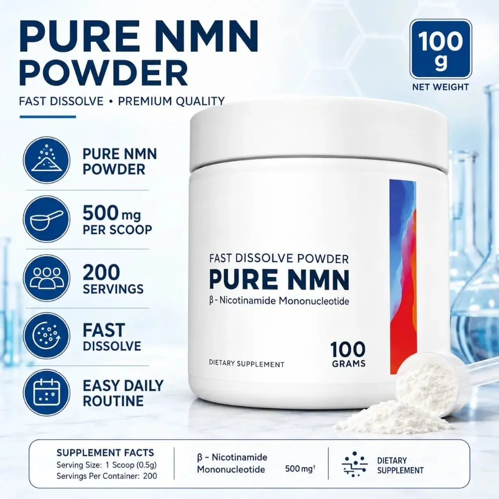 NMN Powder 100g 99 Purity Fast Dissolve β-Nicotinamide Mononucleotide NAD+ Cellular Energy Support 200 Servings Supplement — image 1