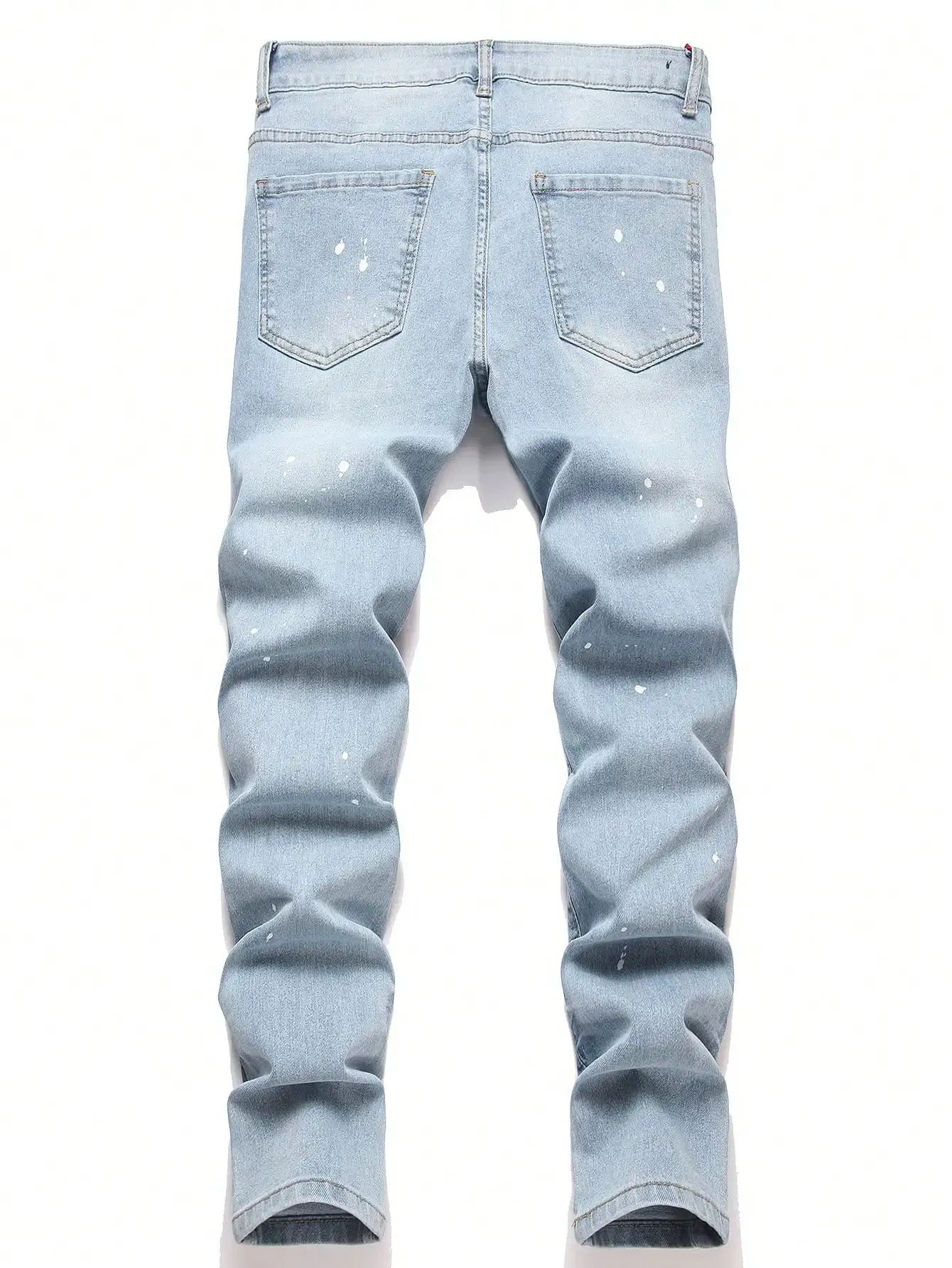 High Stretch Men Distressed Denim Jeans Ripped Hole Pink Biker Patches Paint Slim Fit Denim Trousers Casual Street Hip Hop Pants — image 2