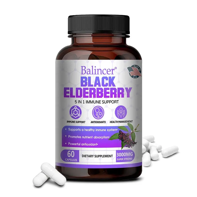Black Elderberry Capsules with Milk Thistle Vitamin C Zinc Antioxidant Immune Support Skin Respiratory & Digestive Health