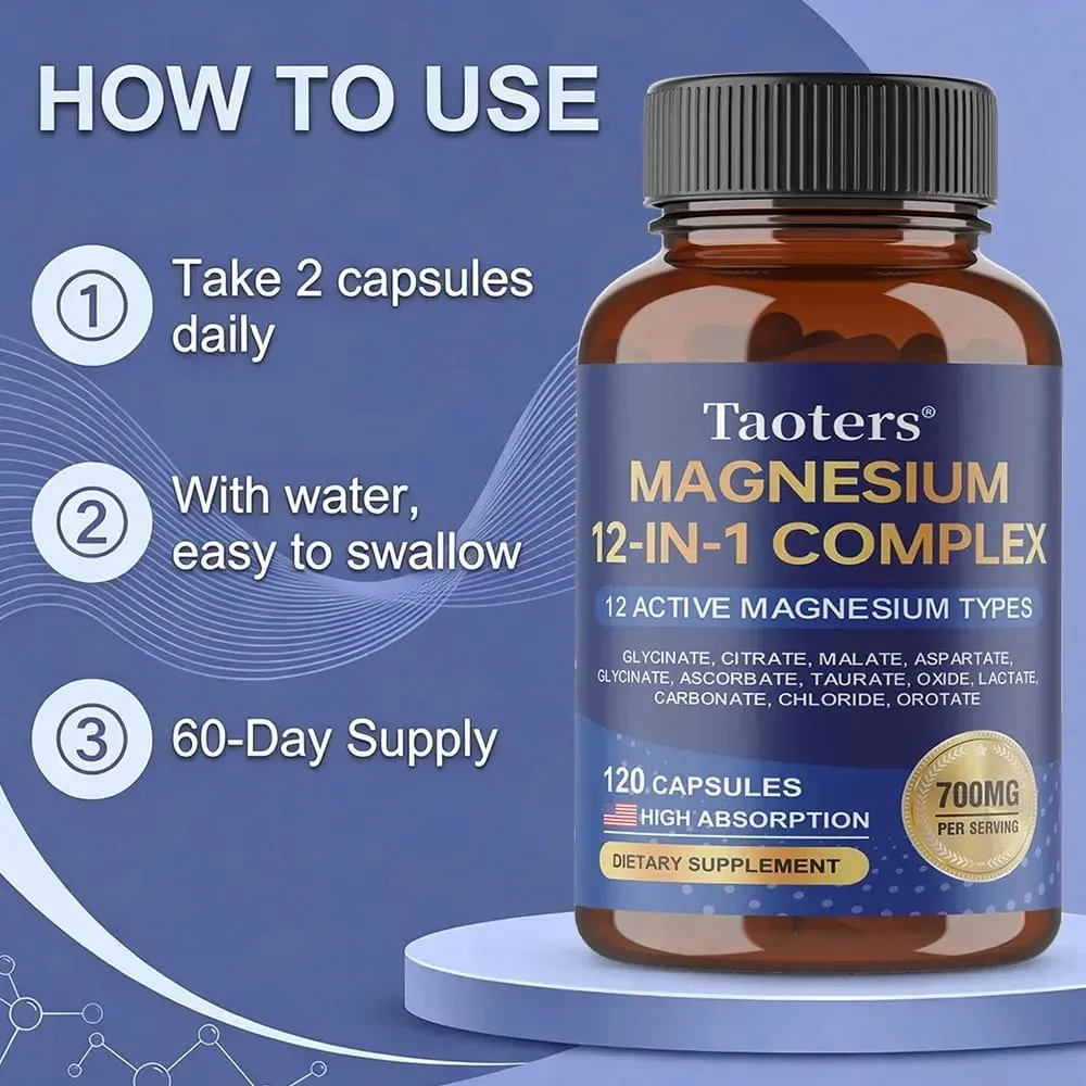 Magnesium 12-IN-1 Complex - Supports Heart and Bone Health Aids Relaxation Improves Muscle Strength and Boosts Immunity