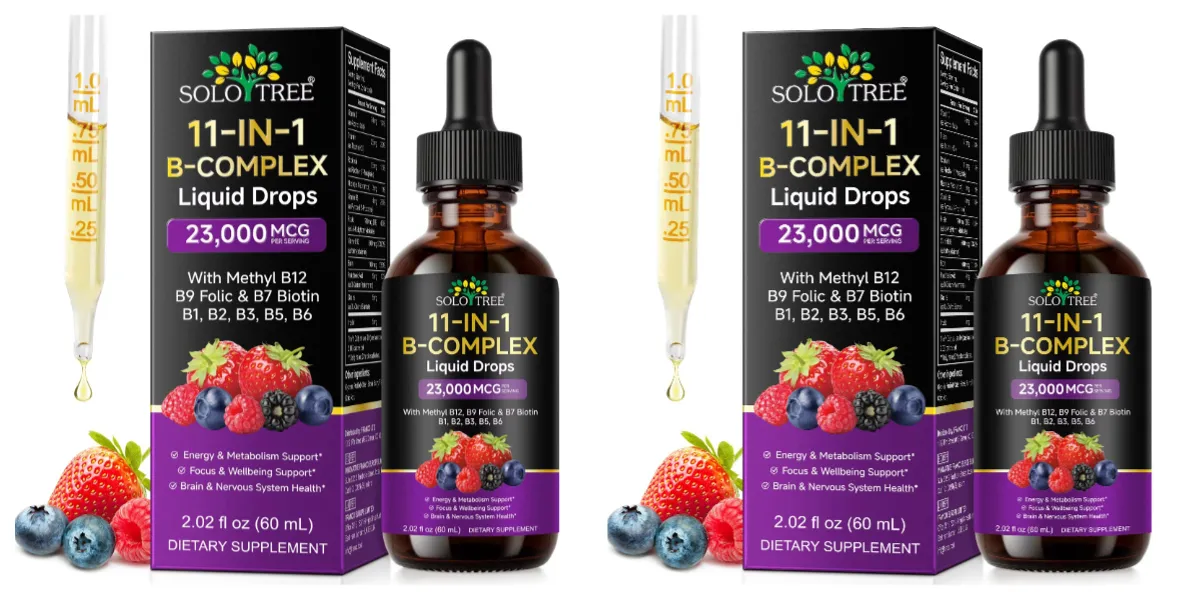 11-in-1 B Complex Liquid Drops with Methyl B12 Folate Biotin for Daily Energy Metabolism Brain Focus & Immune Support 60ml