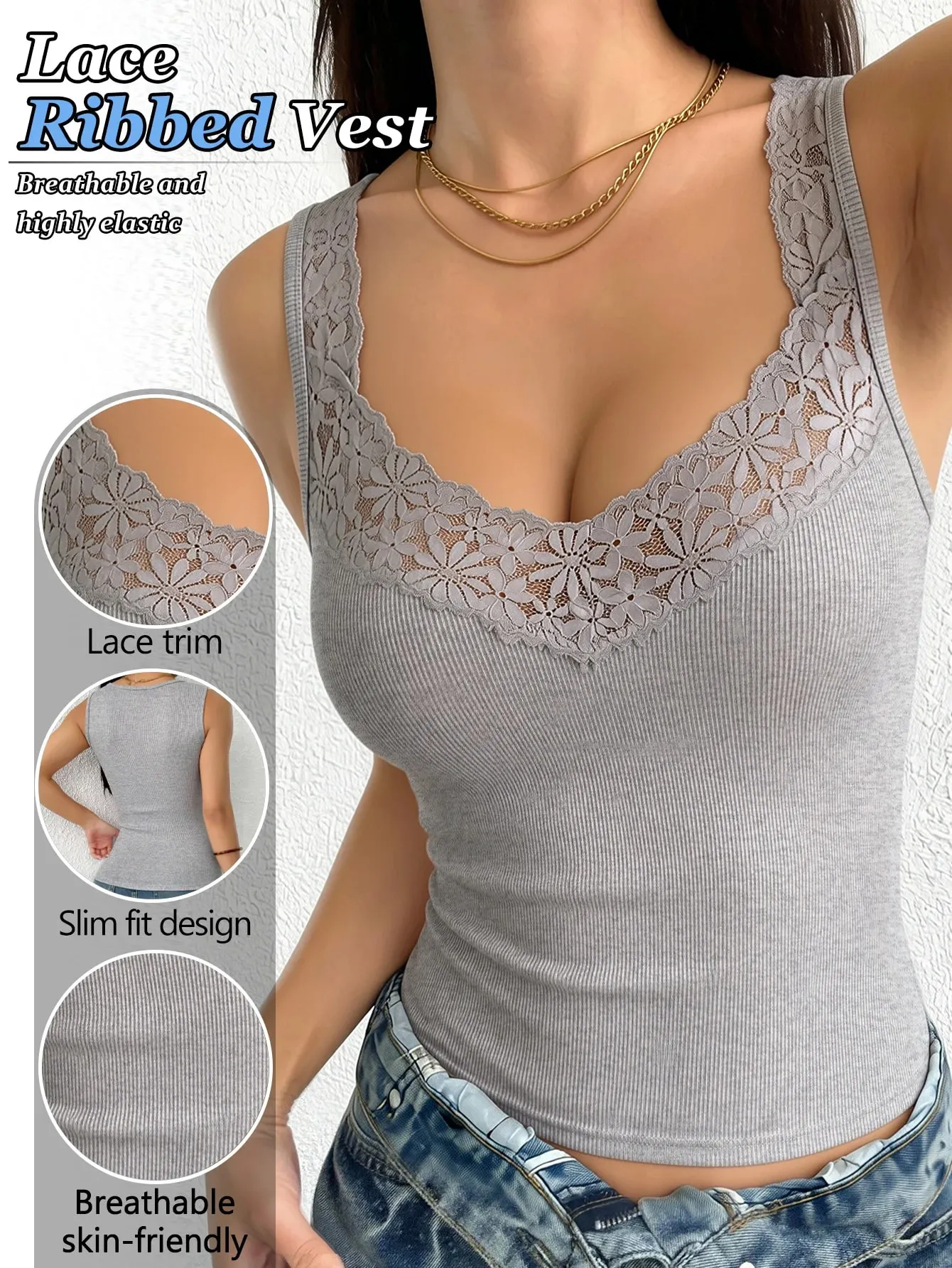 Women's Lace Camisole for Spring & Summer Sleeveless Top to Hide Underarm Bulges Suitable for Inner & Outer Wear All Year Roun — image 2