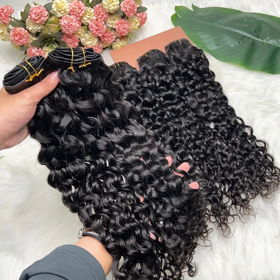 Water Wave Clips in Human Hair Extensions Seamless PU Weft Invisible 100grams 7Pcs/Set Full Unprocessed Raw Hair Natural Color — image 4