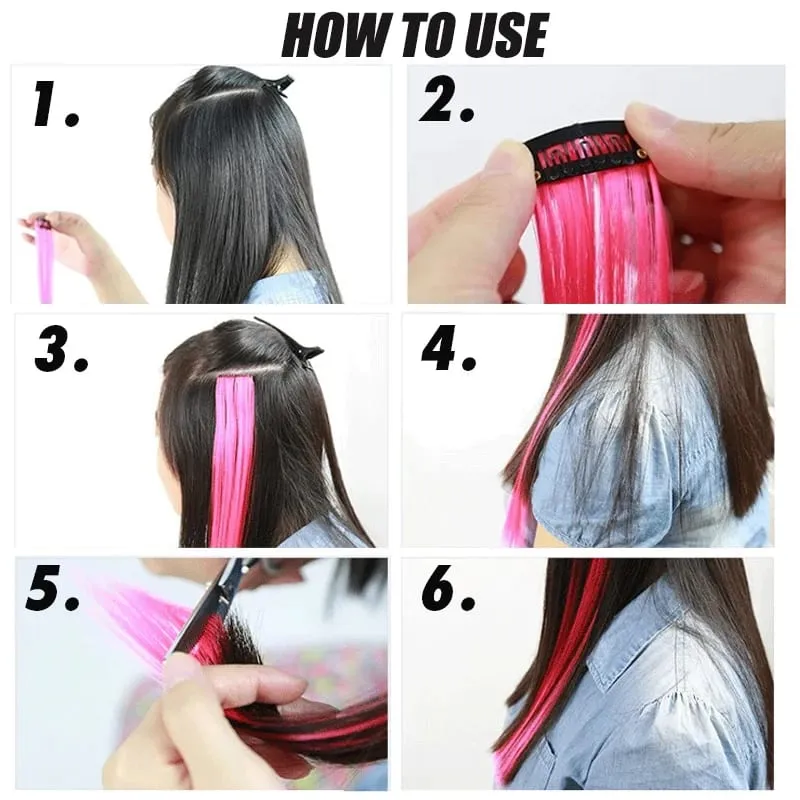 5 Pieces of Colorful Hair Clips 24 Inch Long Straight Fake Hair Clips Combined for Christmas Fashion Wig Pieces — image 4