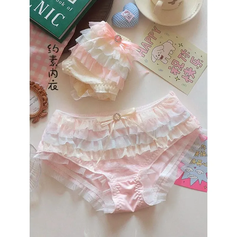 Japanese Lolita Princess Lingerie Women Pure Desire Cake Layer Lace Mesh Cotton Crotch Party Bra Panty Set Cute Comfortable Soft — image 4