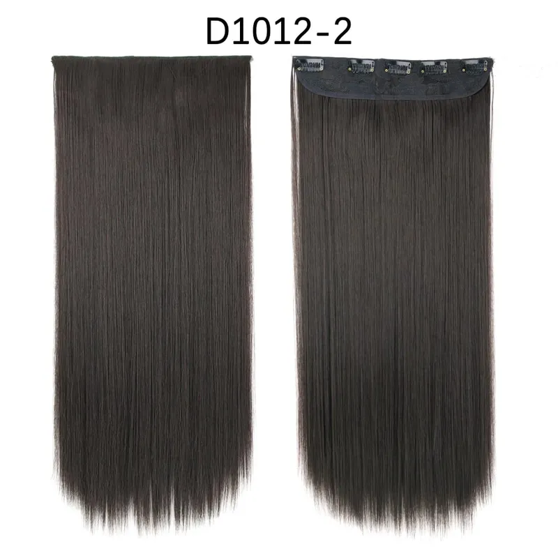 Azqueen Synthetic 5 Clips in Haarverlängerung, langes, glattes Haarteil, Frisur, Hochtemperaturfaser, goldbraun, schwarz