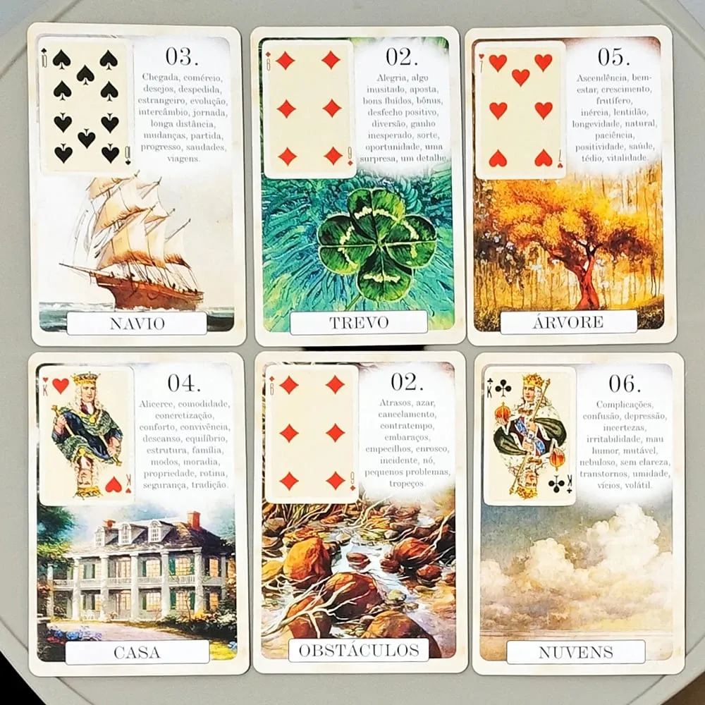 Double-embossed Cardstock 9*6cm Classique Lenormand Deck - 37 Vintage Style Divination Cards - Classic Portuguese Edition