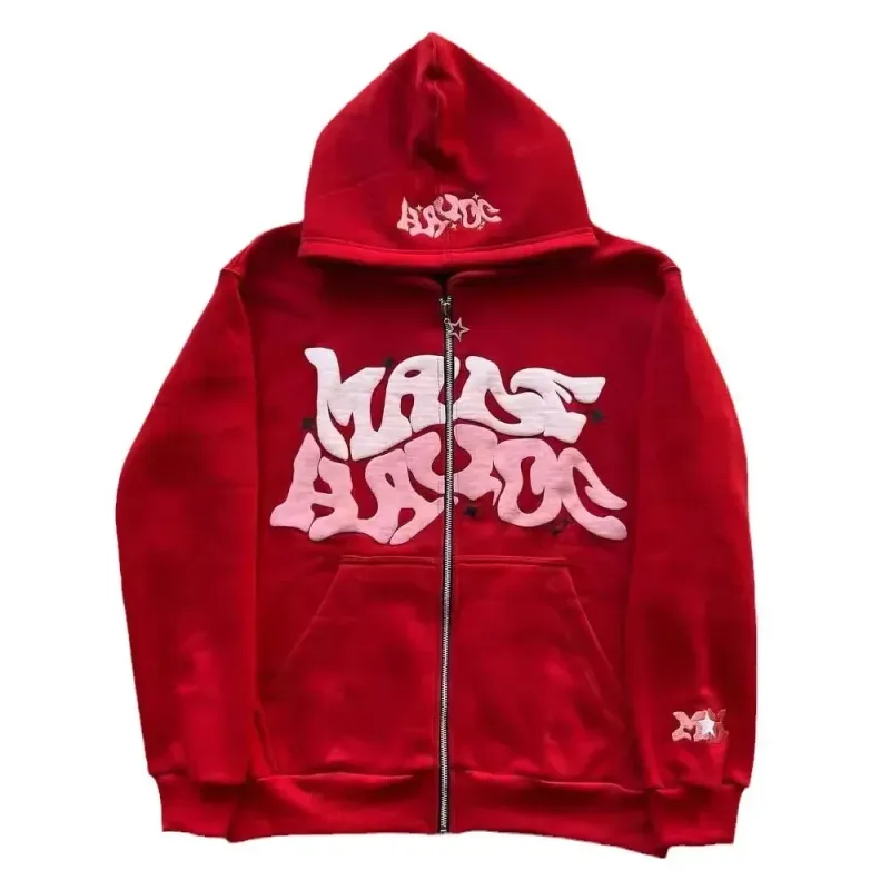 Zipper hooded sweatshirt with retro American letters suitable for men and women wearing Y2K jacket autumn/winter cardigan — image 5