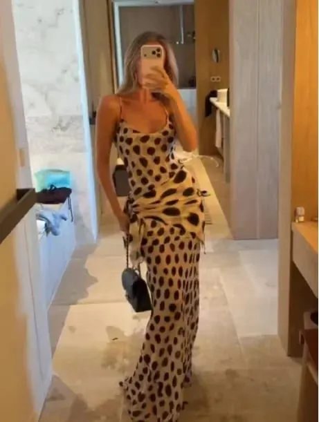Women Beige Leopard Print Drawstring Maxi Dress Y2K U Neck Sleeveless Mermaid Skirt Women Daily Vacation Casual Outfit 2026 — image 2