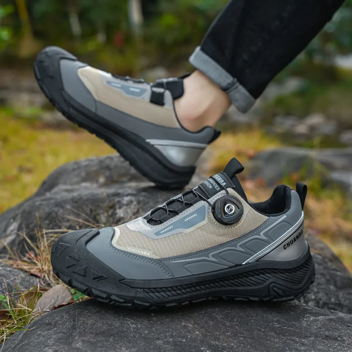 Men's Lightweight Casual Shoes Outdoor Running Shoes in Black Grey Khaki Sizes 39-48 PU Material with Canvas — image 6