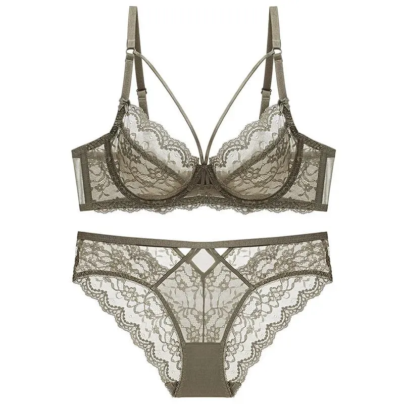 Ladies New Thin Lace Lingerie Set Soft Underwire Bra Push Up Support Bust Minimizing Anti Sagging Soft Comfort Wear 32-42 — image 2