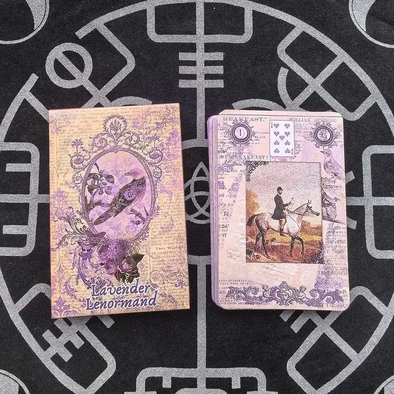 ลาเวนเดอร์ Lenormand Deck - 9*6 ซม. 36 การ์ด Vintage ภาพประกอบพฤกษศาสตร์ Shabby Chic สีม่วงความงาม Tarot ทางเลือก