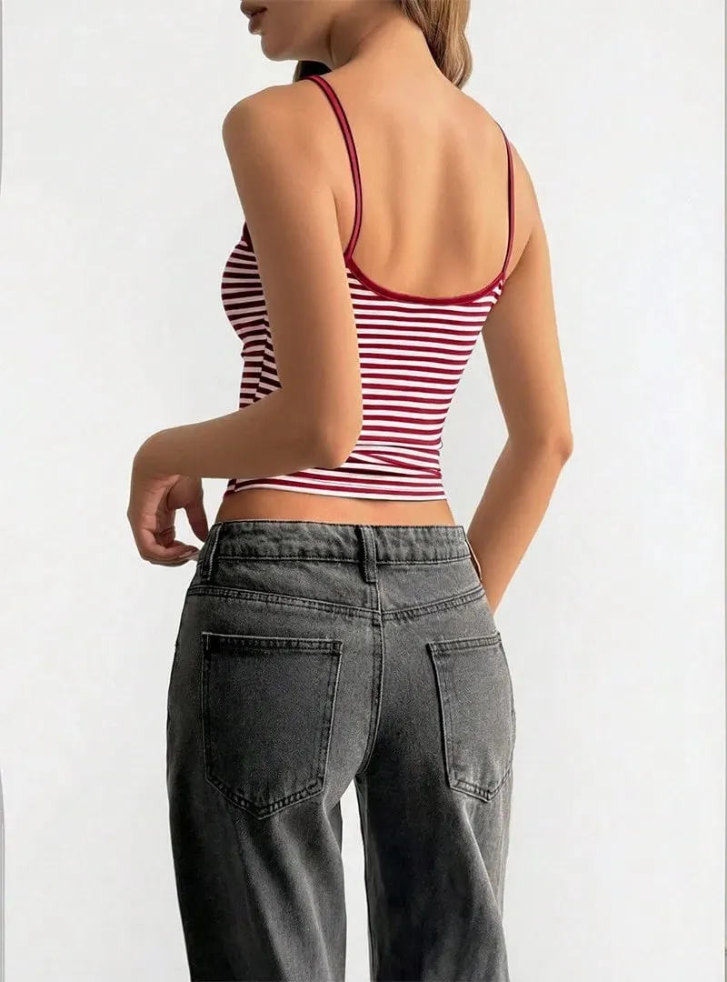 Women's 2026 New Vintage Striped Crop Top – Low Cut High Waist Slim Fit Tank Sexy Y2K Streetwear Camisole — image 6