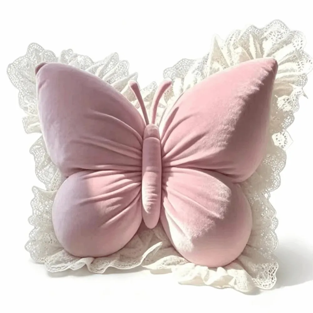 Elegant Velvet Butterfly Pillow Soft Lace Trim Bow Cushion New Cute Bow Throw Pillow Office — image 10