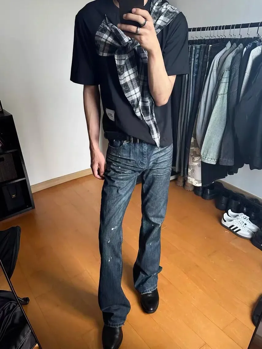 Cleanfit Style Heavyweight Bootcut Men's Jeans Faded Dyeing Slim Fit Distressed Long Trousers Casual Fashion — image 3