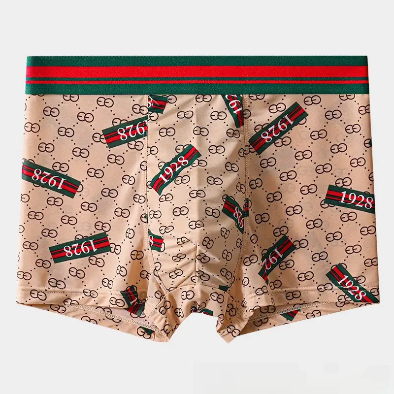 5PCS Ice Silk Men's Underwear Thin Ice Breathable Trendy Light Luxury Men's Underpants Fashion Mid Waist Loose Men Boxer Shorts