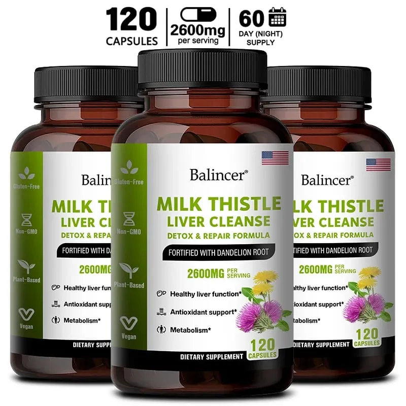 Milk Thistle with Dandelion Root-Antioxidant Liver & Kidney Health Support Supplement Vegan Non-GMO Gluten Free 120 Capsules — image 11