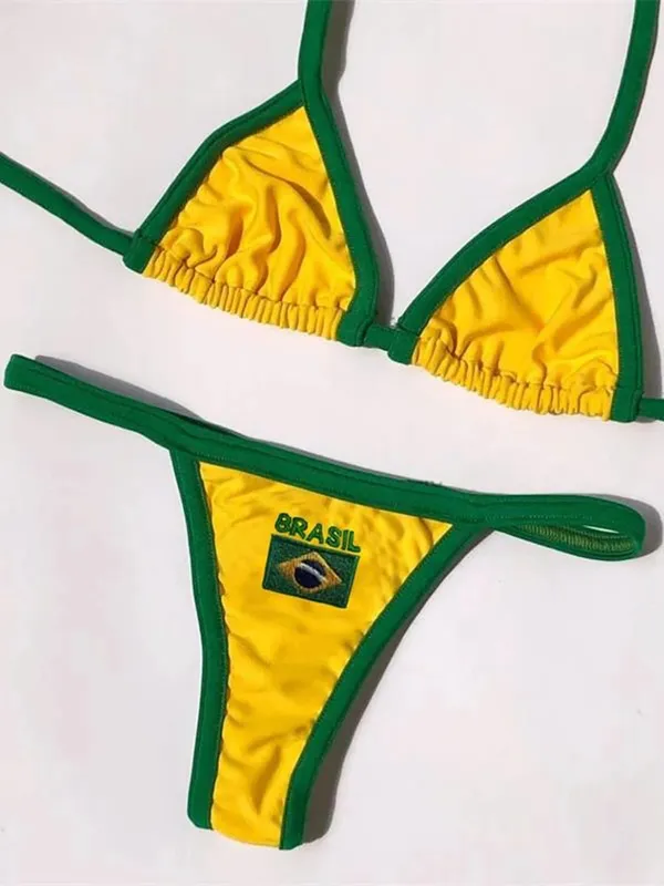 2026 New Summer Embroidery Lingerie Set Sexy Sports Style Bra & Thong Panties Brazilian Bikini Split Underwear Suit