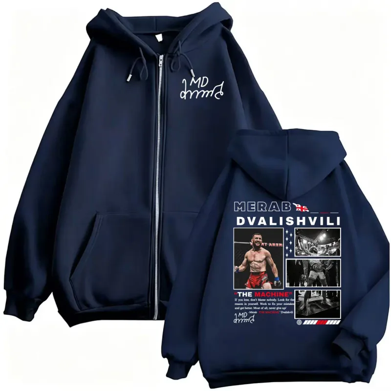 Merab Dvalishvili The Machine Zip Up Hoodies Men Women Harajuku Classic Retro Sweatshirt Jacket Coats High Quality Zipper Hooded