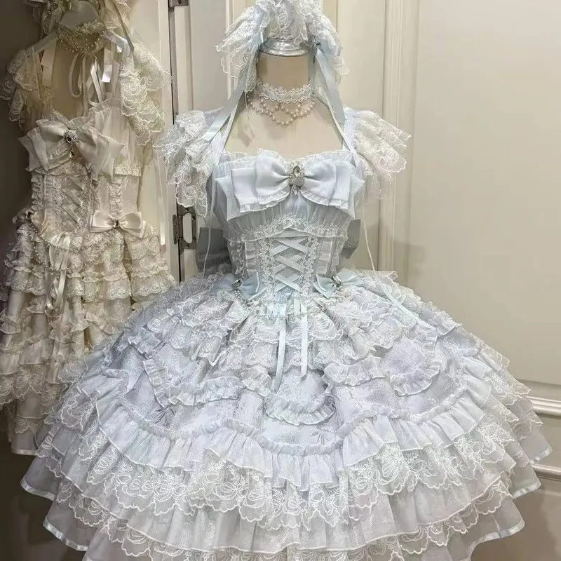 Cosplay Clothing Girls Vintage Elegant Holiday Party Dress 2026 Summer Lolita Strap Dress Japanese Sweet Kawaii Style Y2K Lace — image 12
