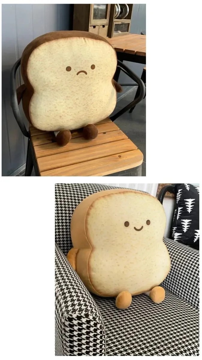 Soft Toast Shaped Stuffed Cushion Emotion Face Design Home Living Room Decoration Kids Daily Rest Practical Birthday Gift Pillow — image 8