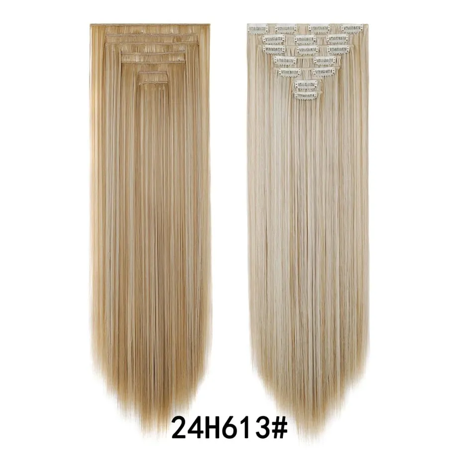 7 Pcs Clip in Hair Extensions 16 Clip in 24 Inch Straight Double Weft Synthetic Hair Extensions for Women Daily Hairstyle — image 8