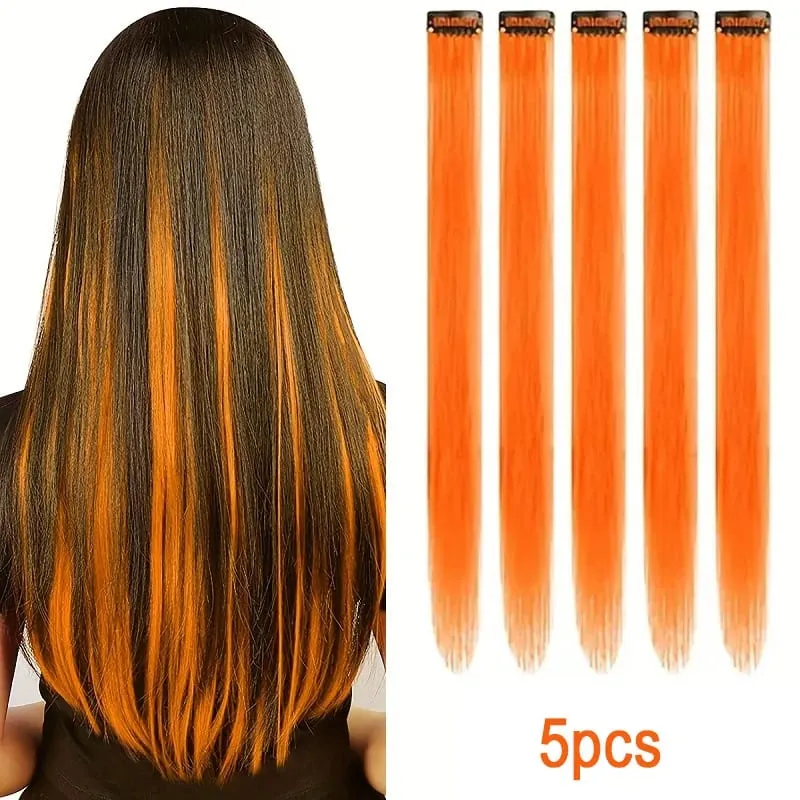 22Inch Synthetic Long Straight 5pcs Clip in Hair Extension Colored Rainbow Hairpieces for Women Daily Use — image 13