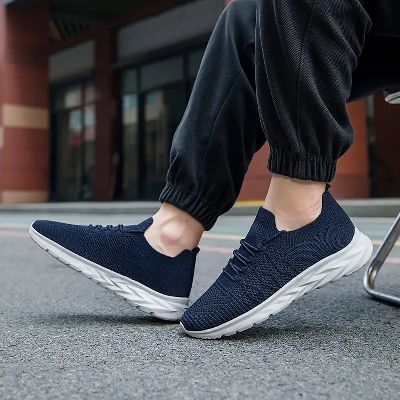 Men's Mesh Knit Walking Shoes No-Tie Elastic Slip-On Sneakers Breathable Lightweight Casual Athletic Shoes — image 2