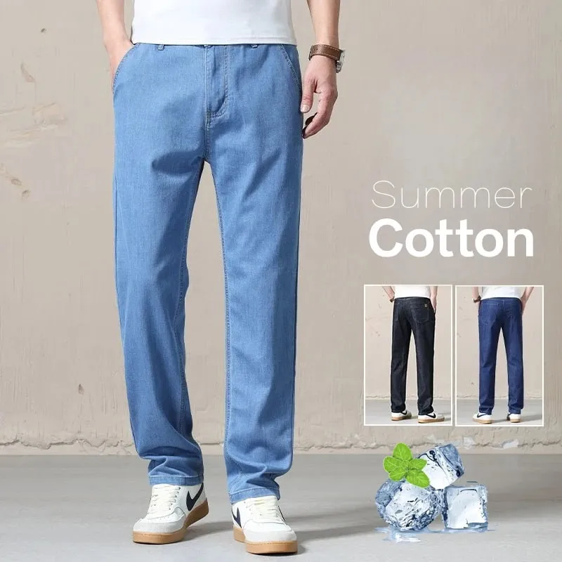 New Spring Summer Light Blue Men's Jeans Business Straight Cotton Black Casual Pants Trousers for Male Plus Size 28-40 — image 2