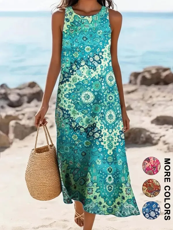 Women's Casual Dress with a Round Neck Sleeveless Featuring Paisley Pattern Print Leisure Bohemian Trendy V-neck Ankle-length — image 7