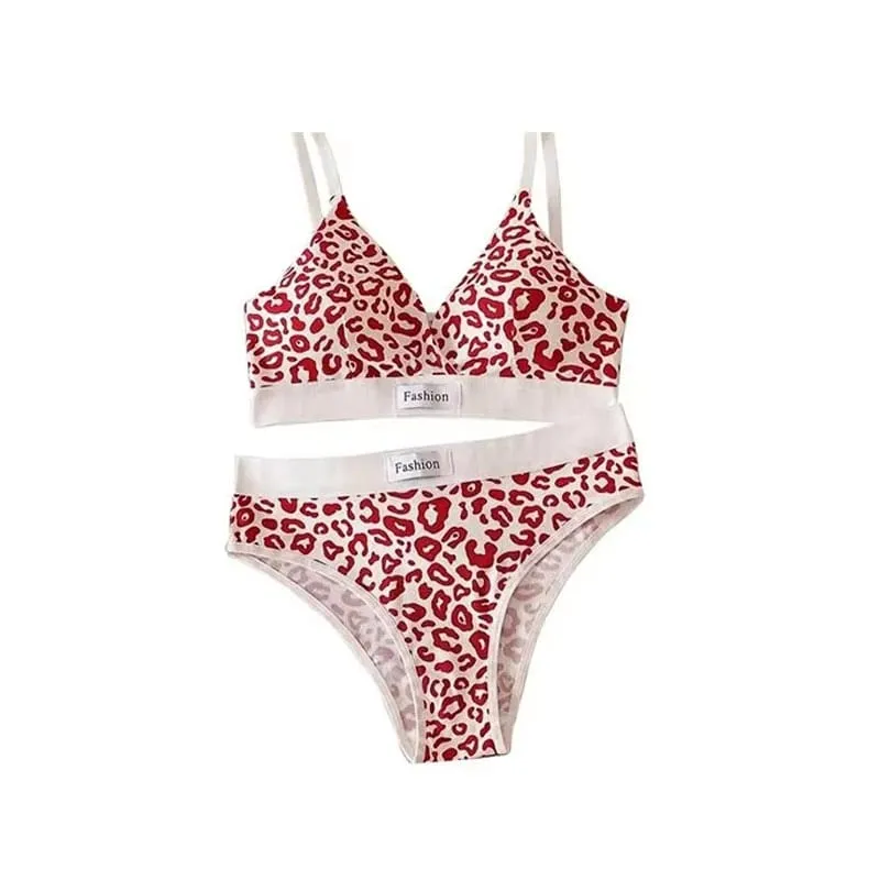 1/2/3set Women V-Neck Bra And Panties Set Low Waist Panties Female Sexy Lingerie Set Leopard Print Cotton Bra Sport Underwear — image 7
