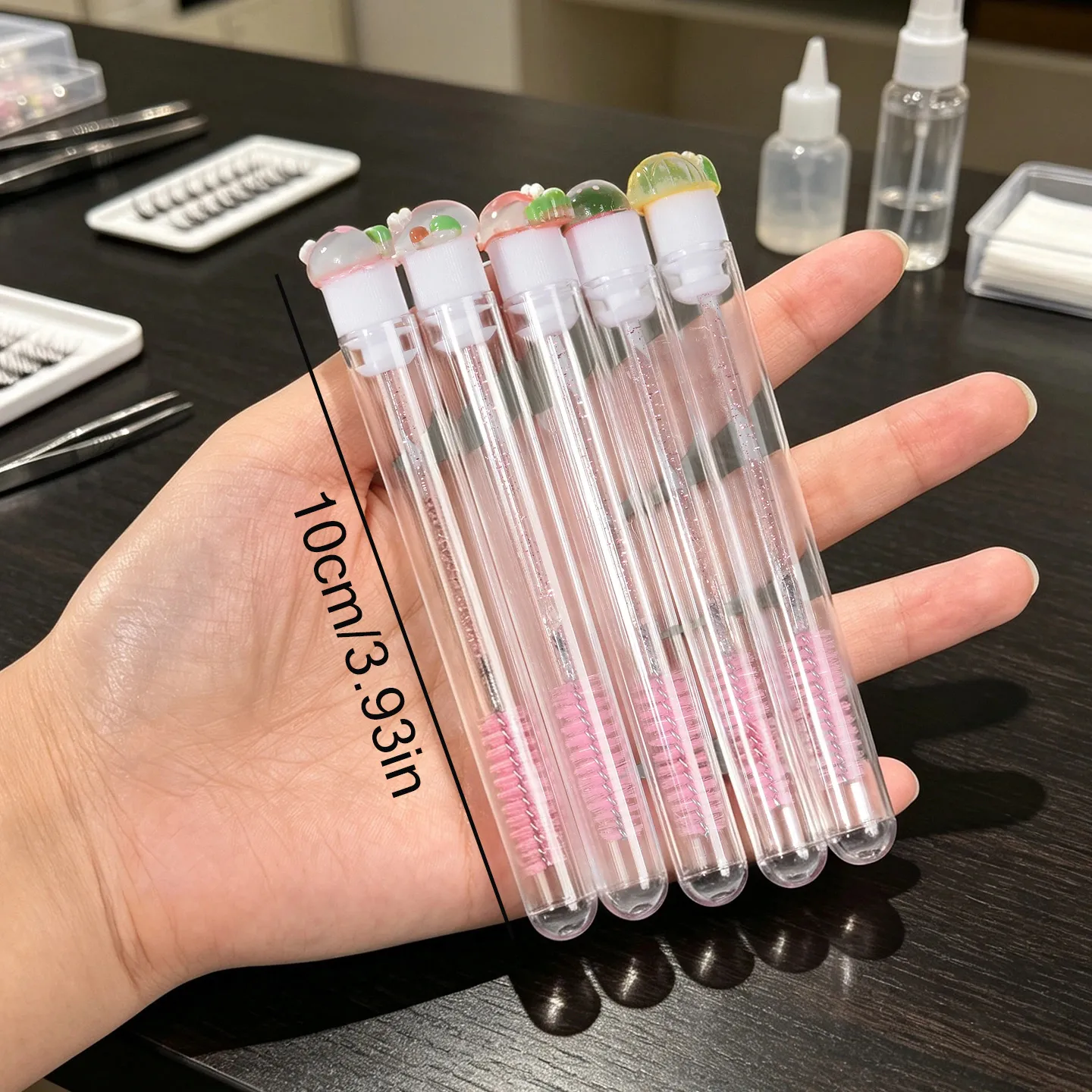 10Pcs Reusable Eyelash Brushes with Tube Cute Fruit Mascara Wands for Lash Extensions Kawaii Brow Spoolies Makeup Tool Set Gift — image 5