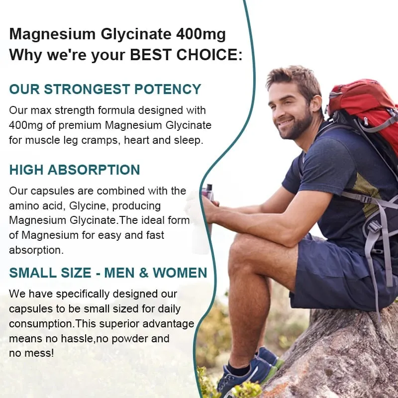 Magnesium Glycinate Capsules 400mg High Absorption Bone Support Health Care Mineral Supplement Promotes Muscle Gel 120 Capsules — image 6