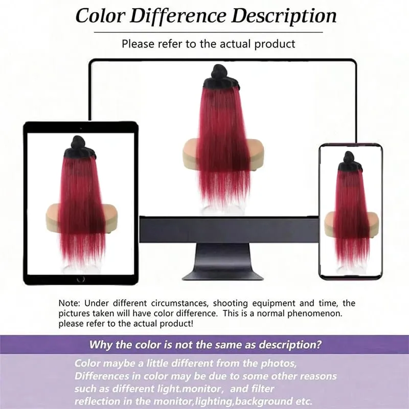 One piece hanging ear dyed synthetic wig piece for women highlighted color hair extensions