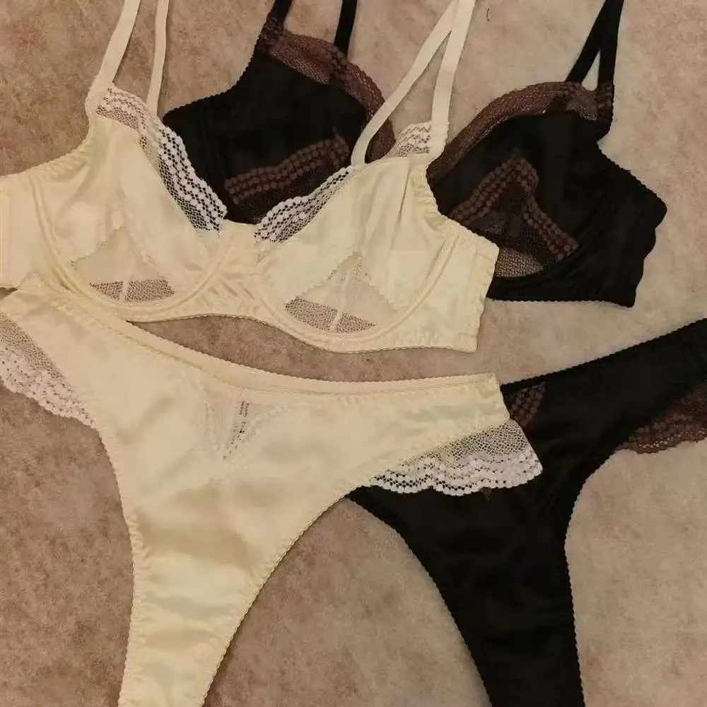 Satin Dessous-Set Französischer Spitzen-BH mit Vorder-Verschluss - Ultra dünn Minimizer & Push Up für jede Größe BANERDANNI AB — image 3