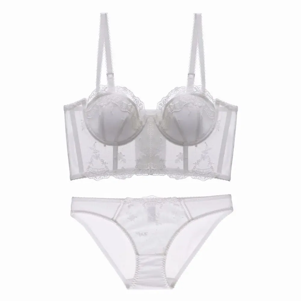 French Fishbone Corset Top Women Lace Lingerie Set Outer Wear Bra Thin Push‑Up Less Bust Side Support Underwear 32‑38 — image 7