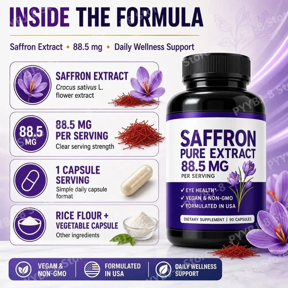 Saffron Extract Capsules 90 Count Vegan Non-GMO Gluten Free Dietary Supplement for Mood Energy and Eye Health Support — image 4