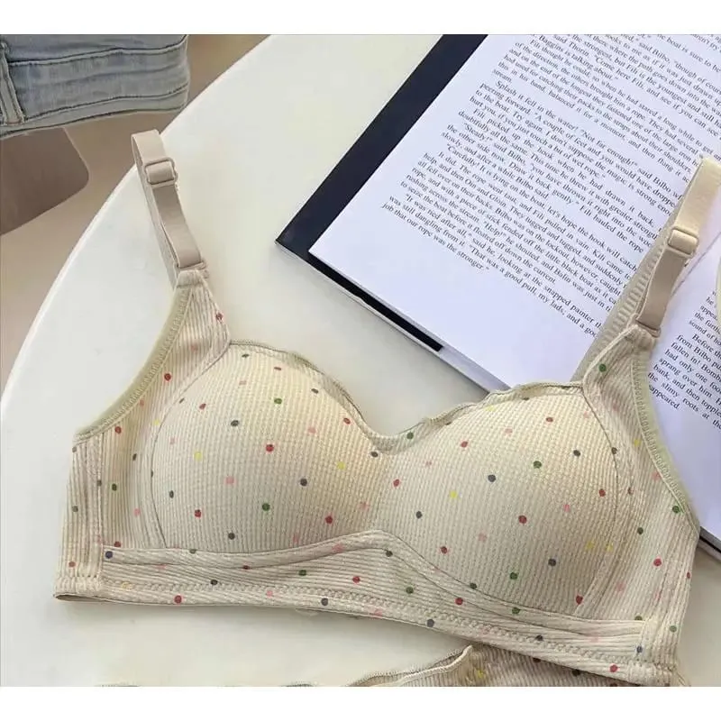 White Polka Dot Wireless Bra for Teens Push Up Bust Retraction Support Non Padded Bralette Set Small Chest Anti Sagging MOYISU — image 10