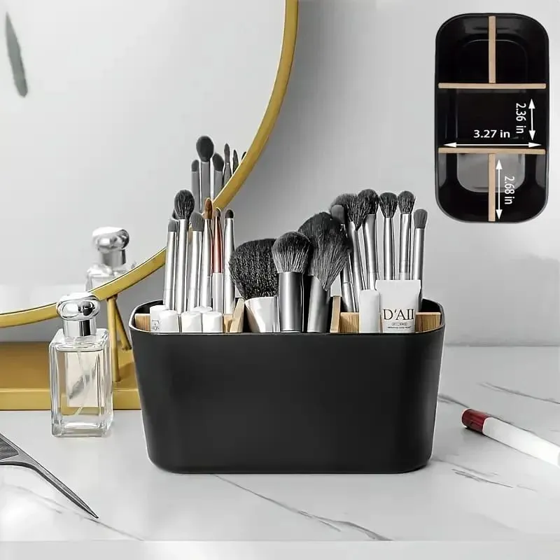 Makeup Brushes Holder with Bamboo 5 Slots Dividers Multipurpose Makeup Brush Comestic Tools Lipstick Desktop Storage Organizer — image 1