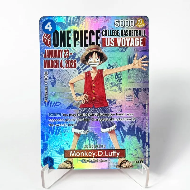 One Piece US College Basketball Luffy Promo Card Straw Hat Crew Anime Collectibles Replica High Quality Cards Foil Texture Card