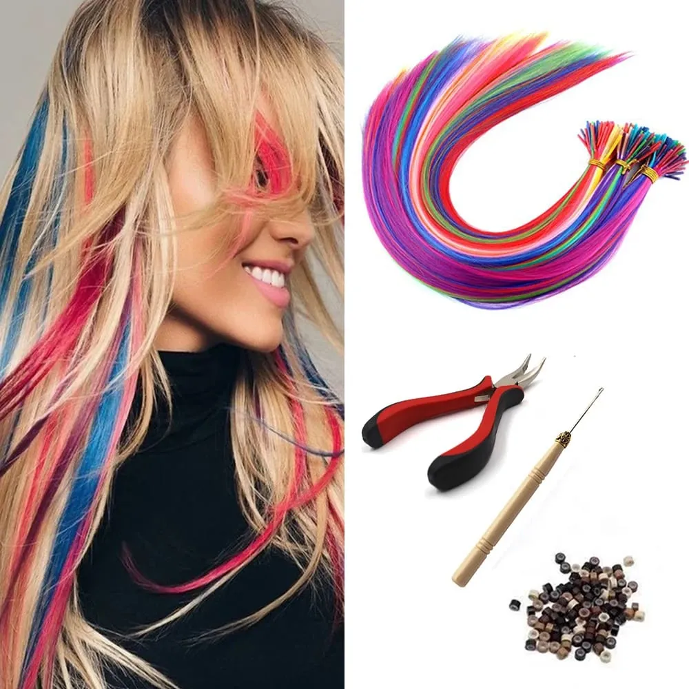 Estensioni per capelli sintetici colorati con punta I, capelli lisci, 16 pollici, per donne, ad alta temperatura, 10 fili/confezione di colori — image 8