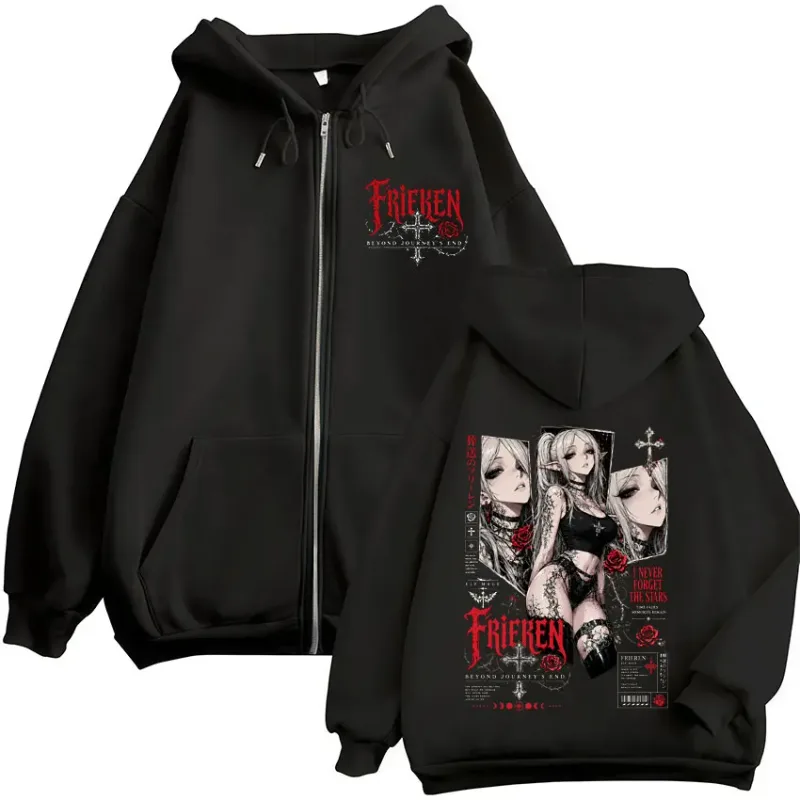 Anime Frieren Beyond Journey's End Zipper Hoodies Men Women Clothing Oversized Fleece Zip Up Hooded Sweatshirts Coats Streetwear — image 1