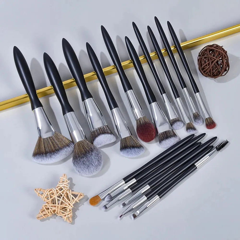 Black Makeup Brushes Private Label Powder Foundation Blush Eyeshadow Make Up Brush Set Natural Hair Brochas Wholesale 5Sets