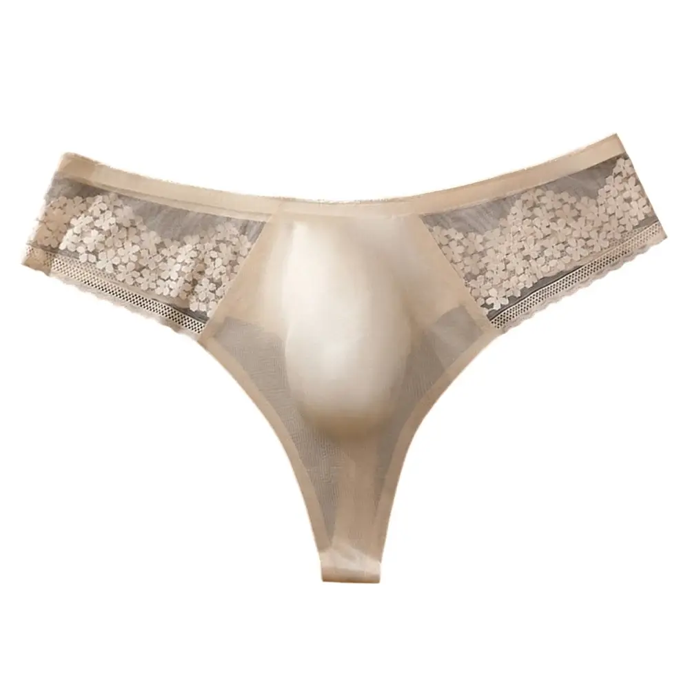 Breathable Men's Lace G-String Underwear Featuring Thin Seamless Ice Silk Fabric with 3D Bulge Pouch and Solid Color Design — image 3